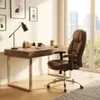 Modern Brown Leather High Back Office Chair with Reclining Feature - 2