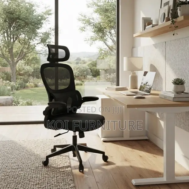 Fabric Orthopedic Office Chair - Black - 1