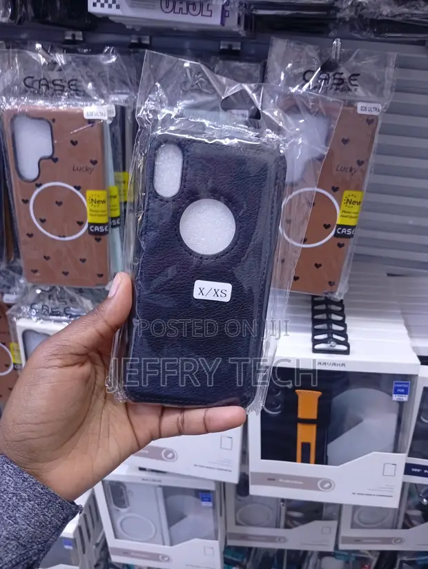 Black PU Leather Back Case for iPhone X/XS with Logo Cutout - 1