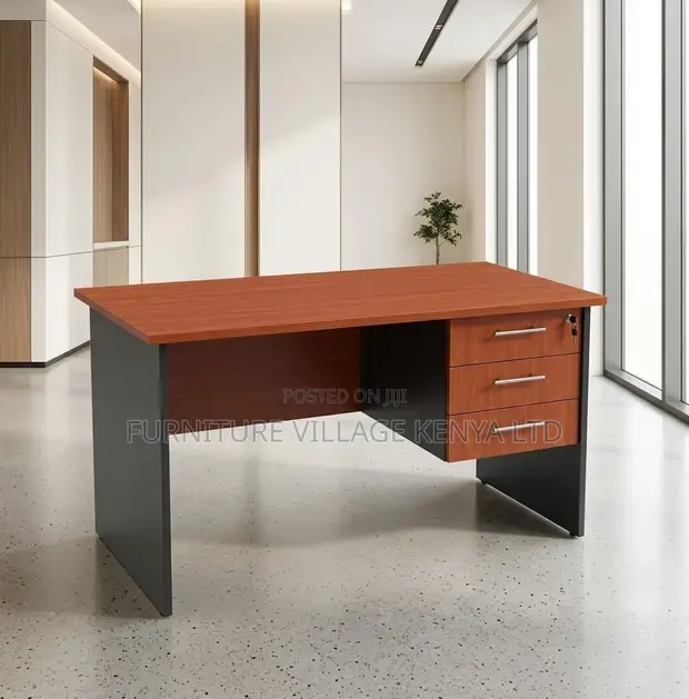 0.9m Lockable 3 Drawer Home Office Study Desk - Brown - 1