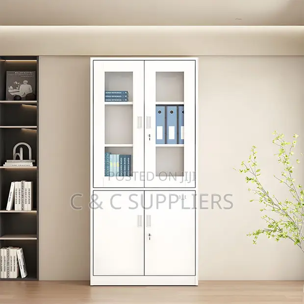 Executive Half-Glass Display Cabinet - White - 1