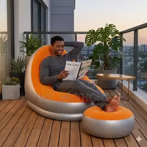 Inflatable Lounge Chair and Ottoman Set with Manual Pump