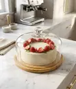 28cm Glass Cake Cover with Bamboo Lid/Base - 2