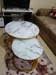 Round Glass Marble Effect Coffee Table - 1