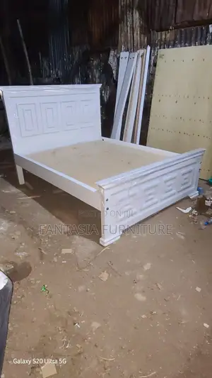 5x6 White Wooden Greek-Key Panel Bed