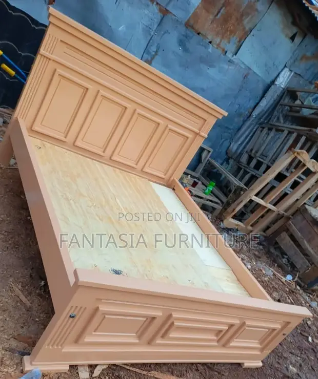 5x6 Peach Wooden Panel Bed Frame - 1