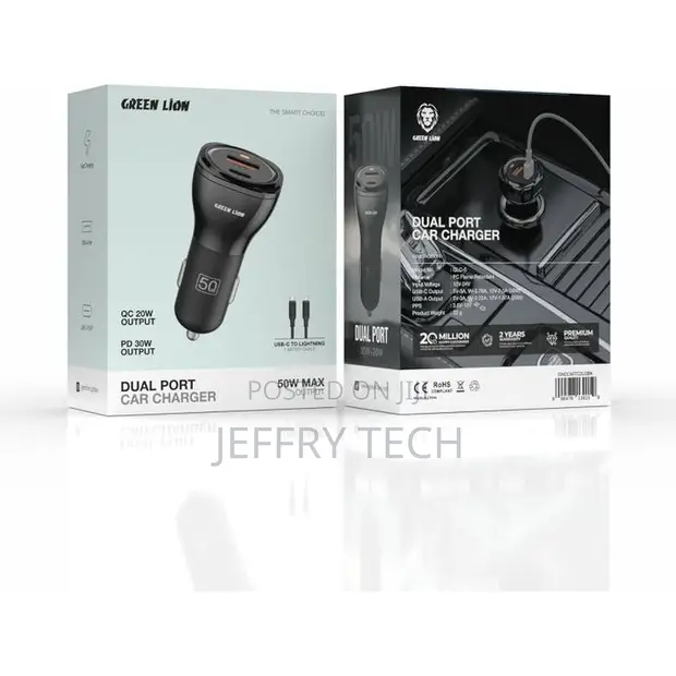 Green Lion Dual Port 50W Car Charger with C-Lightning Cable - 1