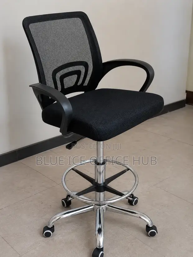 Adjustable Counter Chair with Backrest - Black - 1
