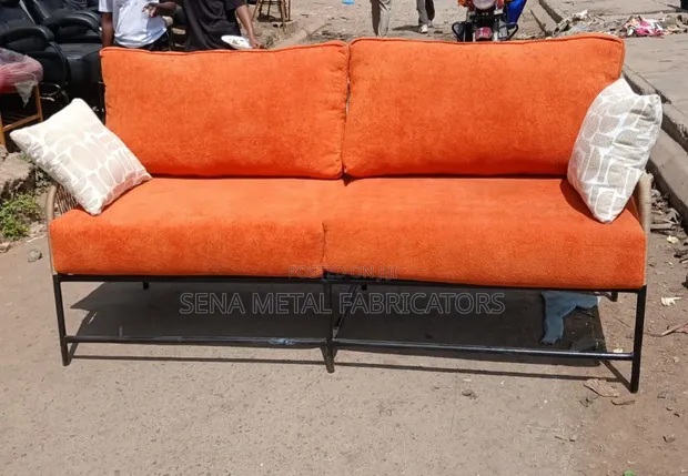 3-Seater Woven Metal Sofa with Cushion - 1
