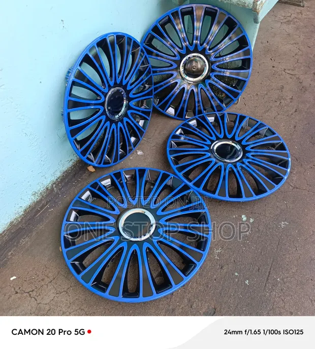 14" Blue/Black Universal Multi-Spoke Wheel Hub Caps - 1