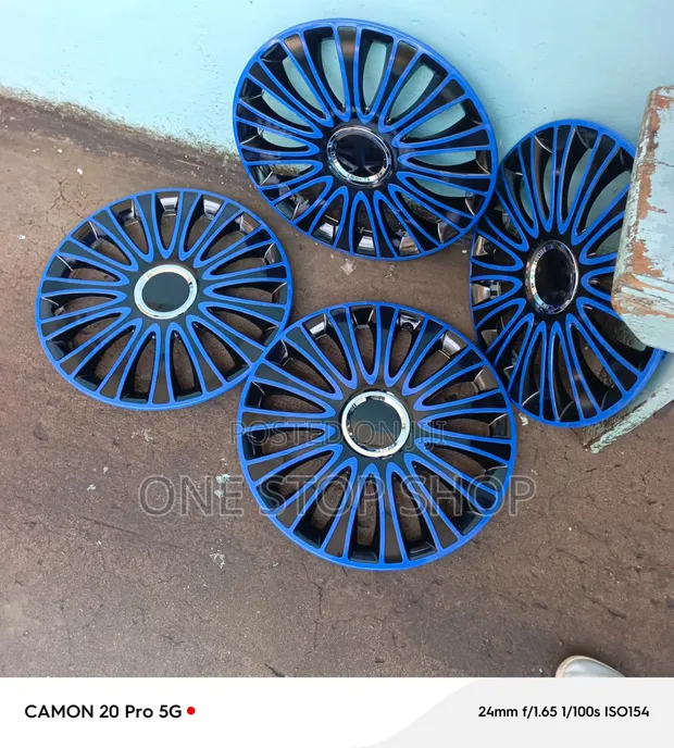 14" Decorative Premium Upgrade Standard Blue Black Wheel Caps - 1