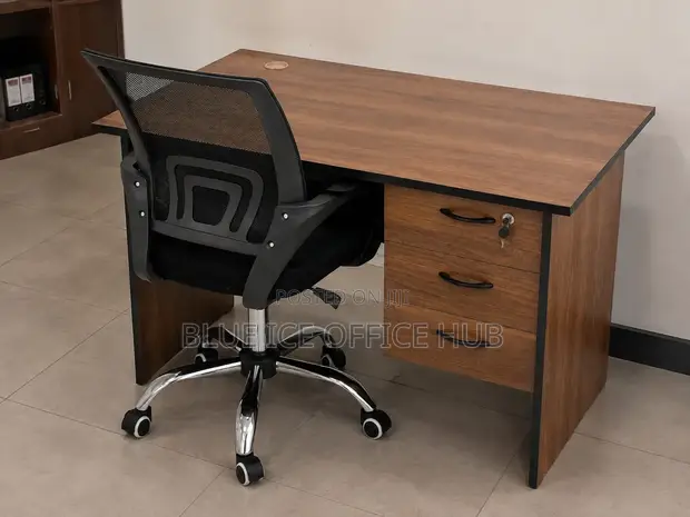 Modern Office Desk with 3 Drawers & Ergonomic Chair - 1