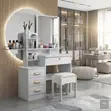 Modern White Dressing Vanity Table with Stool - 1