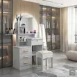 Modern White Dressing Vanity Table with Stool - 2