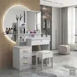 Modern White Dressing Vanity Table with Stool - 3