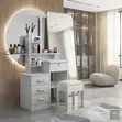 Modern White Dressing Vanity Table with Stool - 4
