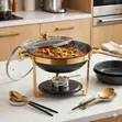 6L Premium Black & Gold Round Stainless Steel Chafing Dish - 1