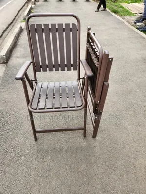 Foldable Metal Slat Chair - Brown