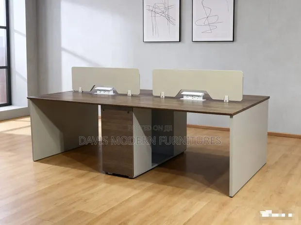 4-Way Office Workstation - Walnut & Cream - 1