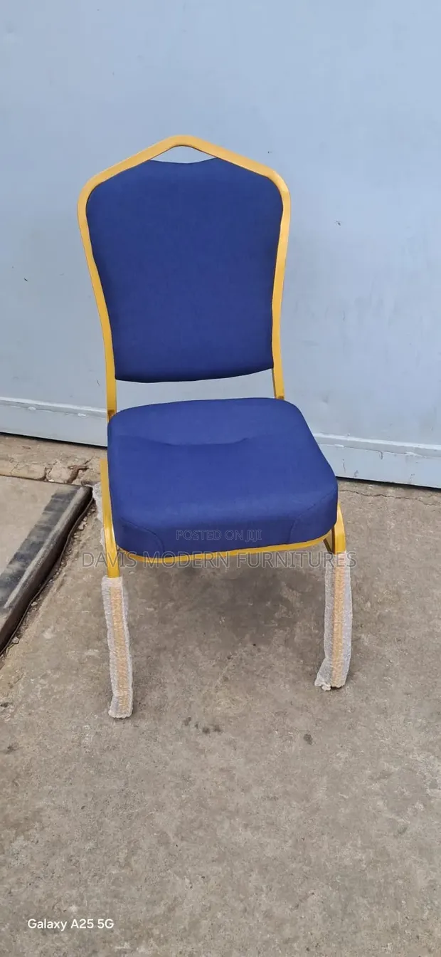 Royal Blue Banquet/Conference Stacking Chair - Gold Frame - 1