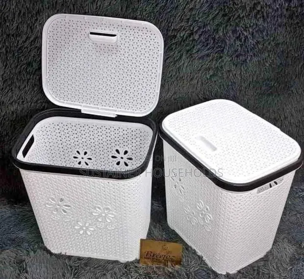 White Linen Laundry Basket - 1