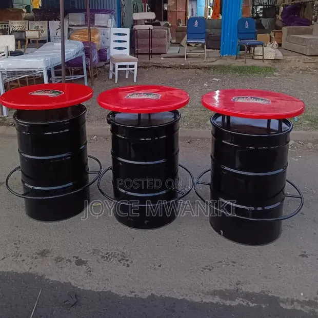 Custom Bar Drum Tables with Marble Tops - 1