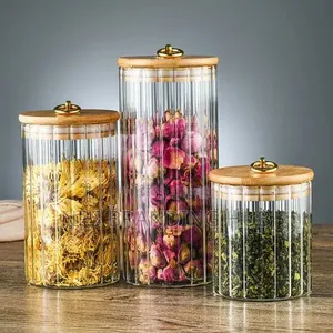 Glass Container with Bamboo Lid & Golden Pull Ring (520ml/750ml/1050ml)