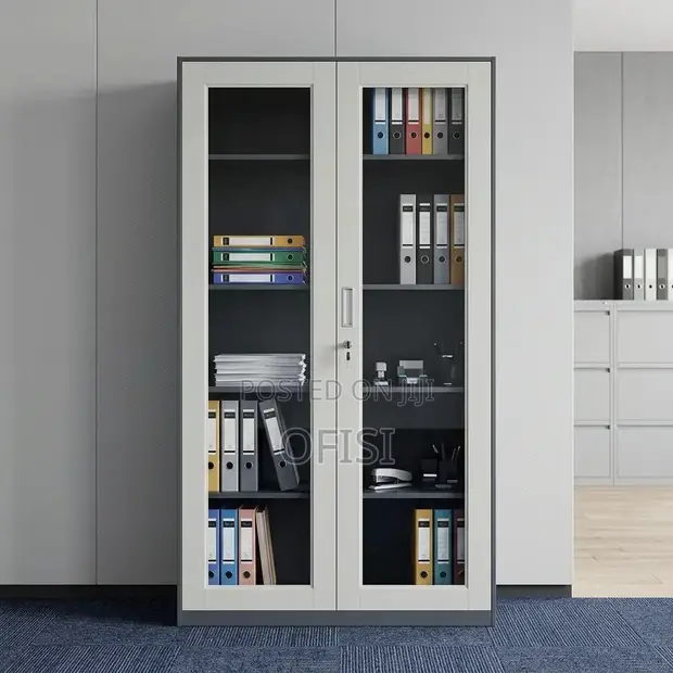 Glass Door Filing Cabinet - White & Black - 1