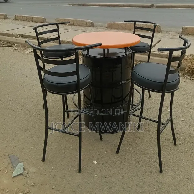 Round High Bar Stools Set with Bar Drum Table - 1