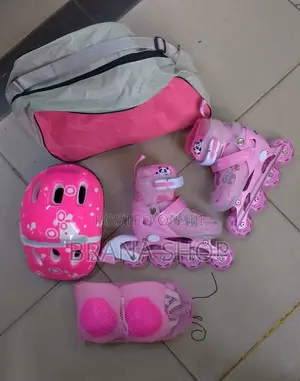 Pink Kids Adjustable Inline Skating Combo Set