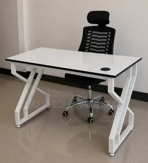 Modern Office Desk with White Gloss Top & Metal Frame