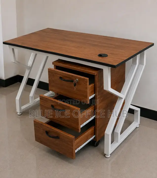 Modern Office Desk with 3 Lockable Drawers - Cable Management - 1