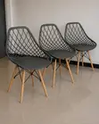 Modern Black Mesh Dining Chairs with Wooden Legs (Set of 4) - 2