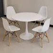 4-Seater Round Dining Table Set with White Chairs - 1