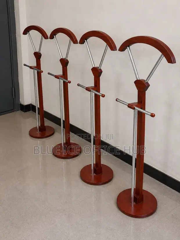 Wooden Coat Stand with Chrome Hooks - 1