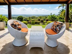 Elegant Large Rattan Chairs and U-Shaped Table Set