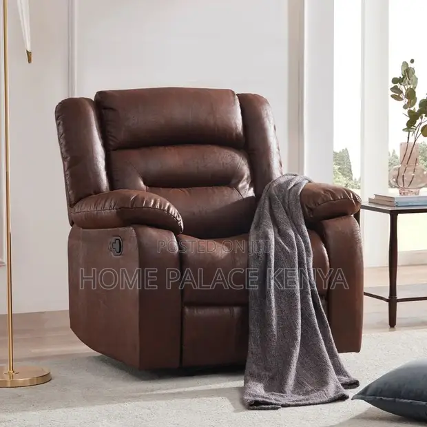Modern Single Recliner Couch - Brown Leather - 1