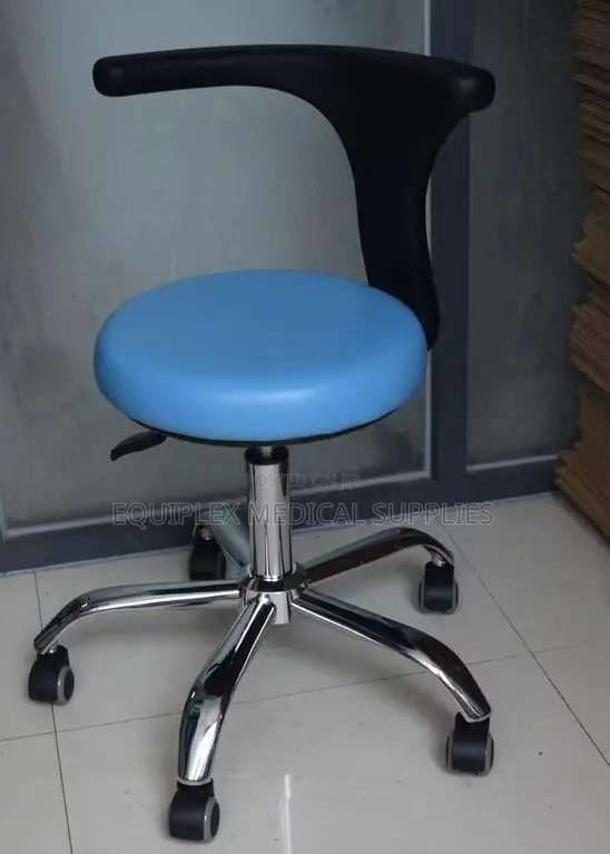 Blue Doctor's Stool with Backrest and Castor Wheels - 1
