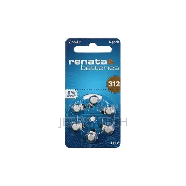 Renata ZA 312 Zinc Air Hearing Aid Batteries - 6 Pack - 1