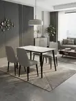 Four Seater Brown Leather Dining Set - 1
