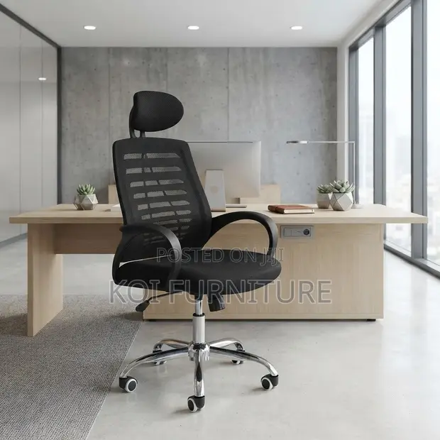 Mesh Adjustable Home Office Headrest Chair - Black - 1