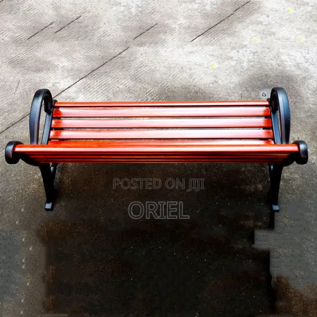 Modern Outdoor Bench - Brown Metal Frame - 1