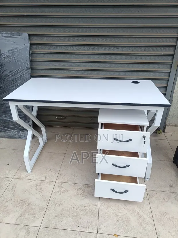 White Metallic Flame Desk with 3-Drawer Pedestal - 1