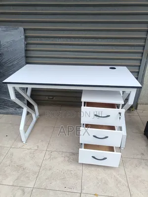 White Metallic Flame Desk with 3-Drawer Pedestal