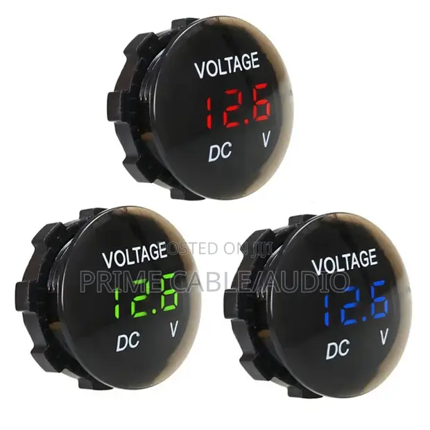 12V/24V Digital LED Voltmeter - Waterproof Round Panel - 1