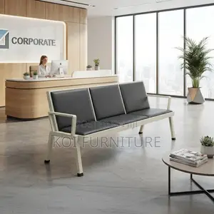 Upholstered Three-Seater Leather Reception Bench