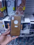 Brown Leather Phone Case with Logo Cutout for iPhone X/XS - 1