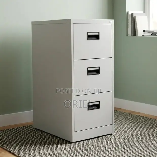 Three-Drawer Metal File Cabinet - White - 1