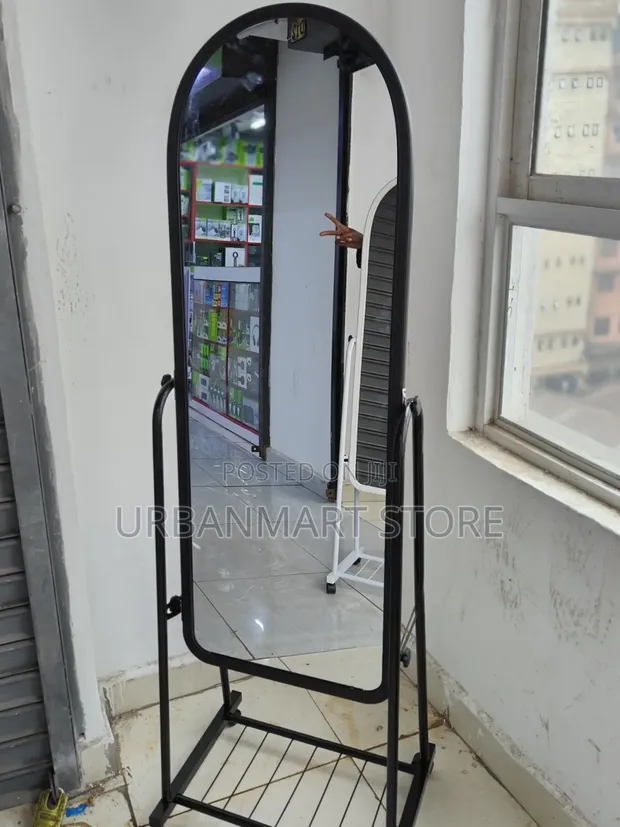 Full Length Standing Mirror with Wheels & Shoe Storage - 1