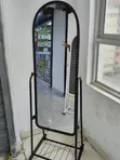 Full Length Standing Mirror with Wheels & Shoe Storage - 1